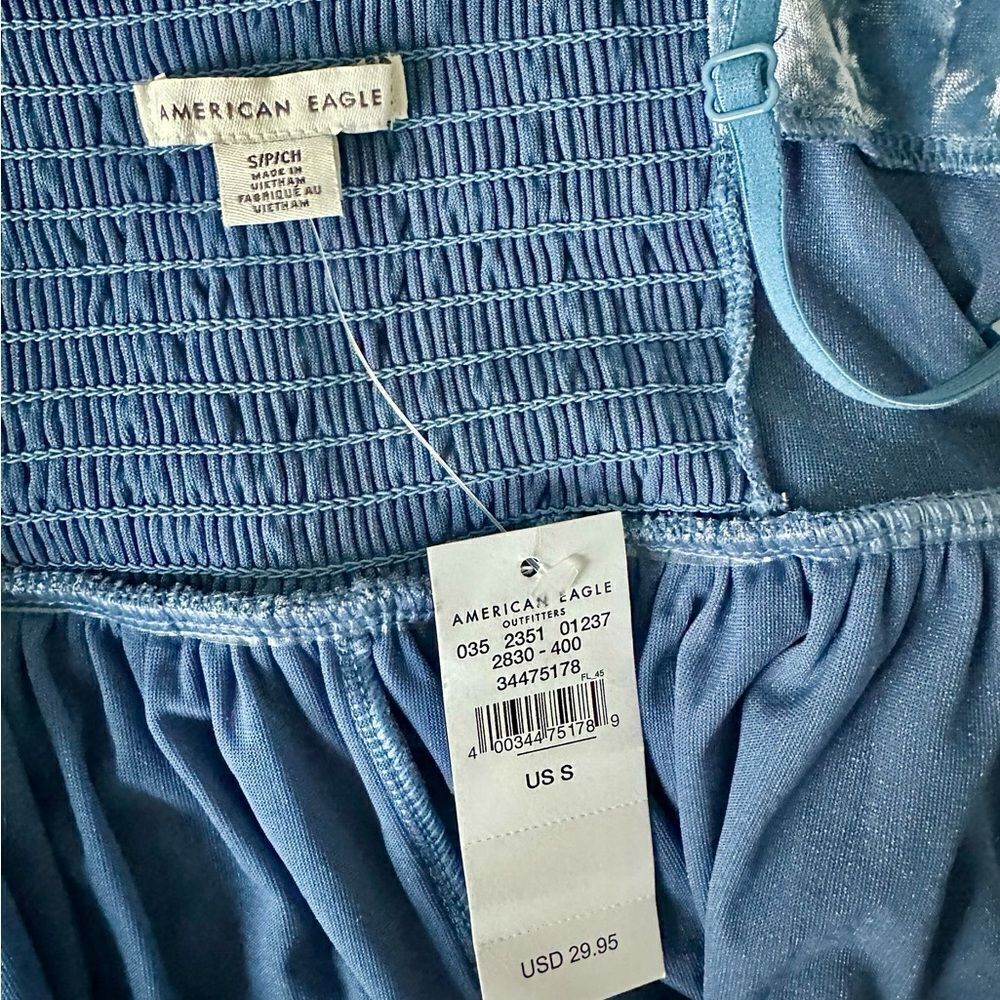 American Eagle Shirt Velvet Tiered Babydoll Top Blue Size Small NWT - Picture 7 of 11